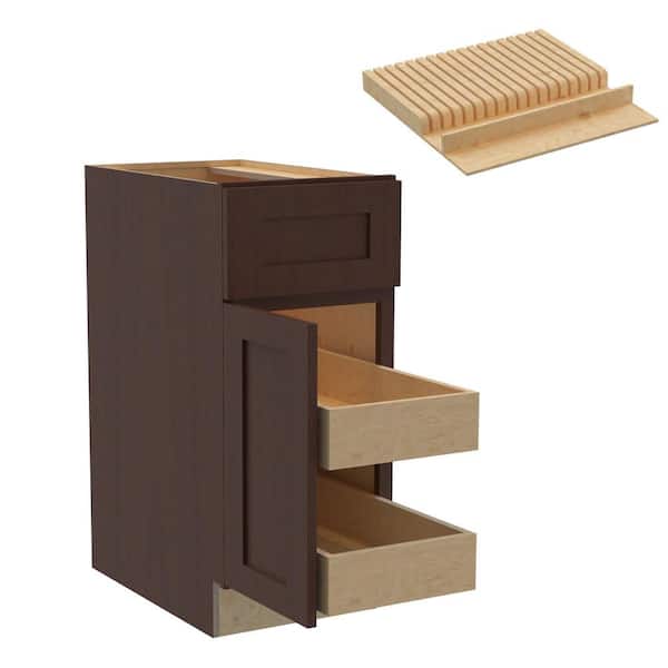 Home Decorators Collection Newport 15 in. W x 24 in. D x 34.5 in. H Assembled Plywood Base Kitchen Cabinet in Manganite with 2ROT Knife Block LH