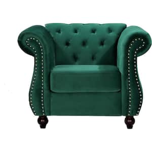 Feinstein 40.6 in. Green Velvet Upholstered Chesterfield Arm Chair