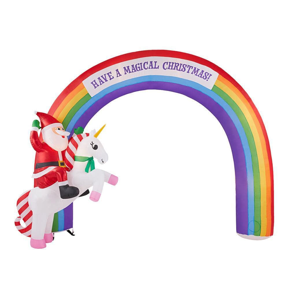 7.48 ft Pre-Lit LED Mixed Media Unicorn Rainbow Arch Christmas Inflatable