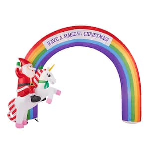7.48 ft Pre-Lit LED Mixed Media Unicorn Rainbow Arch Christmas Inflatable