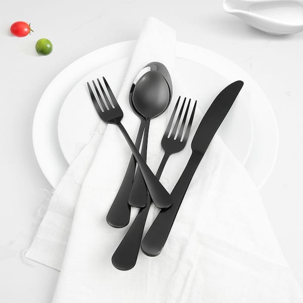 30-Piece Black Silverware Set, Stainless Steel Flatware for 6, Mirror Finish Cutlery, Dishwasher Safe Tableware