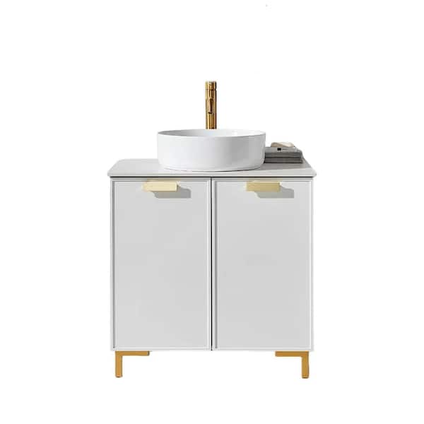 Comllen 30in. W x 21 in. D x 29in. H single Sink White Modern Bathroom Vanity with White Ceramic Sink Top