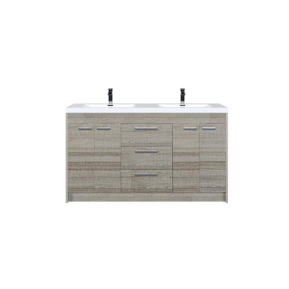 Ash Modern Freestanding Double Bathroom Vanity with White Acrylic Sink