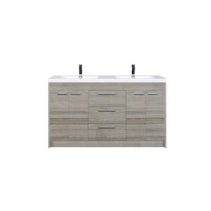 Lugano 60 in. W x 19 in. D x 36 in. H Double Bath Vanity in Ash with White Acrylic Top and White Integrated Sinks