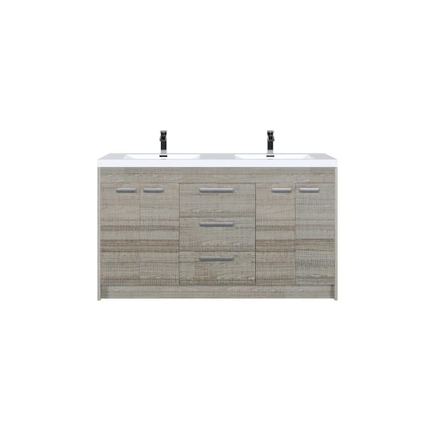 Eviva Lugano 60 in. Double Sink Ash Bath Vanity with White Acrylic Top (Assembled)
