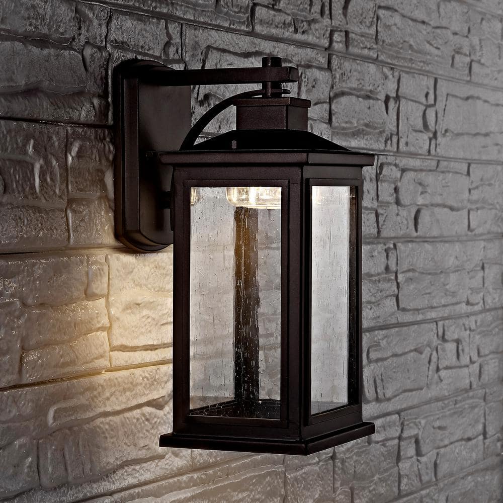 Elegant Bronze Rectangular Outdoor Wall Lantern with Seeded Glass