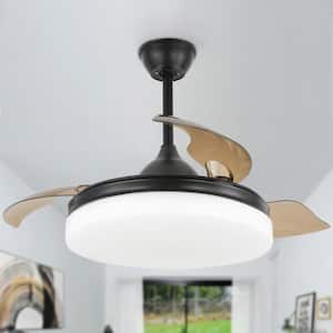 42 in. LED Indoor Black Retractable Ceiling Fan with Remote and LED Light, DC Motor