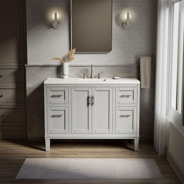 Chesil 48in. Single Sink Freestanding Atmos Grey Bath Vanity with Bianco Bella Quartz Top Assembled
