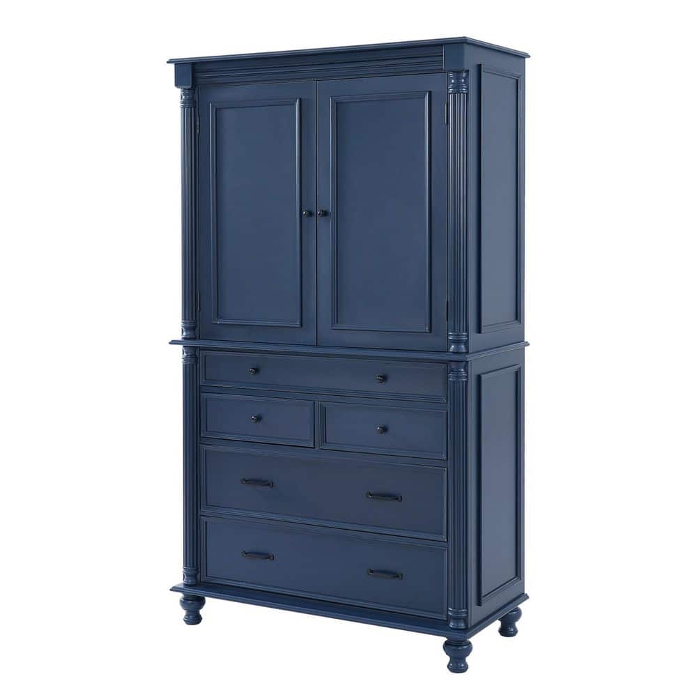 Javern Modern Blue 77.3 in. Freestanding Kitchen Pantry Accent Storage Cabinet Cupboard with Shelves and 5 Drawers price history on PriceWatchPro