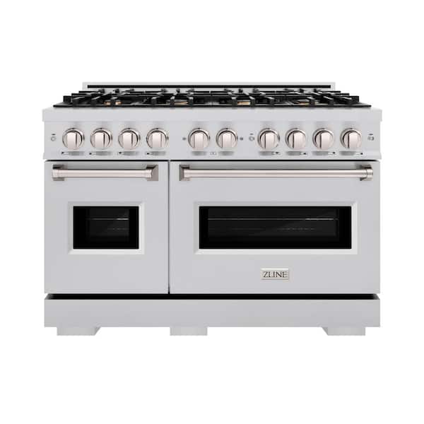 Classic 48 in. 8-Burner Gas Range with Double Oven and Brass Burners in Stainless Steel