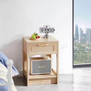 Modern Wood Nightstand with 1 Drawer, Side Table for Living Room, Natural Wood