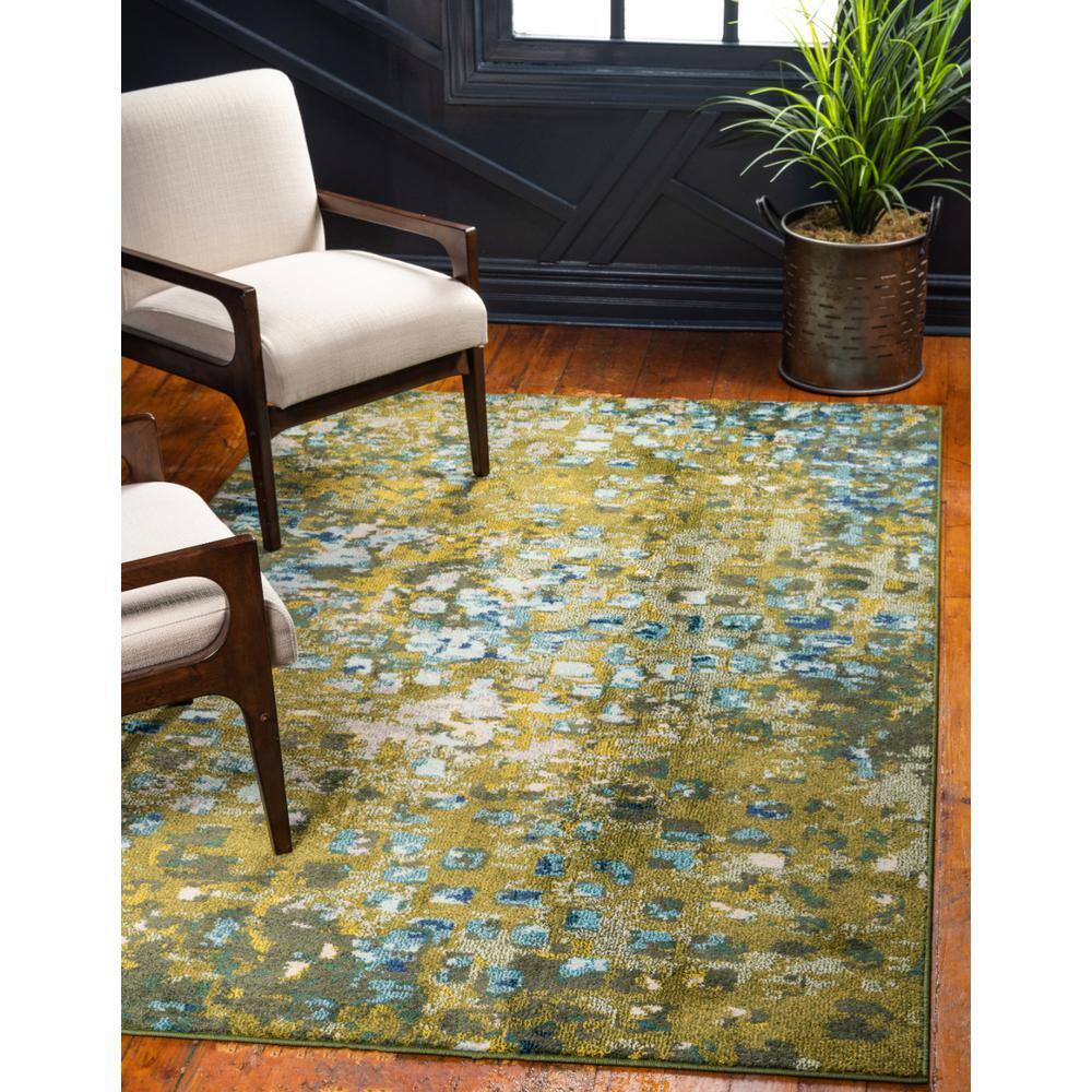 Green Abstract Easy Care Stain-Resistant Area Rug 7' x 10'