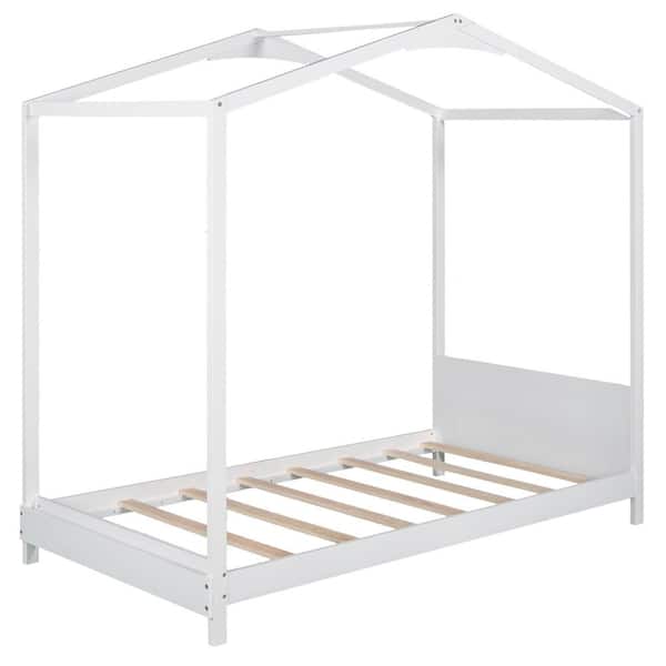 Donason White Wood Frame Twin Size House Platform Bed
