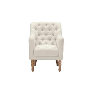 Ansel Cream White Upholstered Linen Accent Arm Chair With Button Tufted