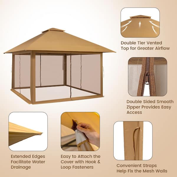 Costway 13 ft. x 13 ft. Khaki Pop-Up Instant Canopy Tent