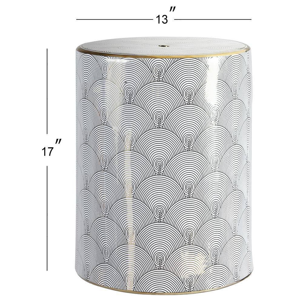 White and Gold Fish Scale Ceramic Garden Stool, 17"
