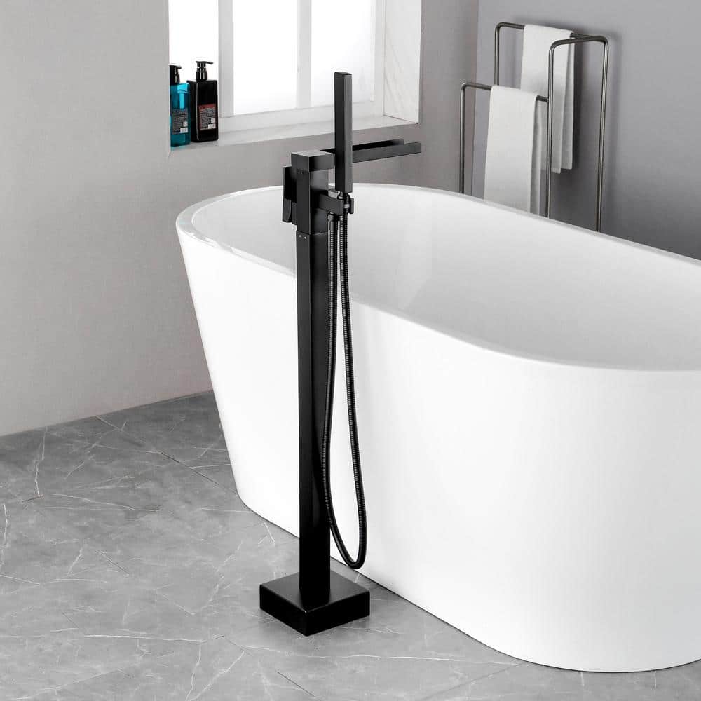 Black Brass Single Handle Floor Mounted Tub Filler