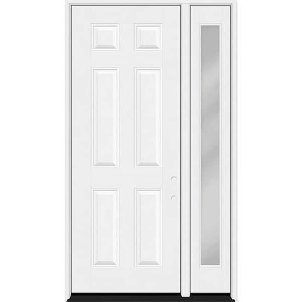 Regency 51 in. x 96 in. 6 Panel LHIS Unfinished White Mahogany Fiberglass Prehung Front Door w/Clear 12 in. SL 4-9/16