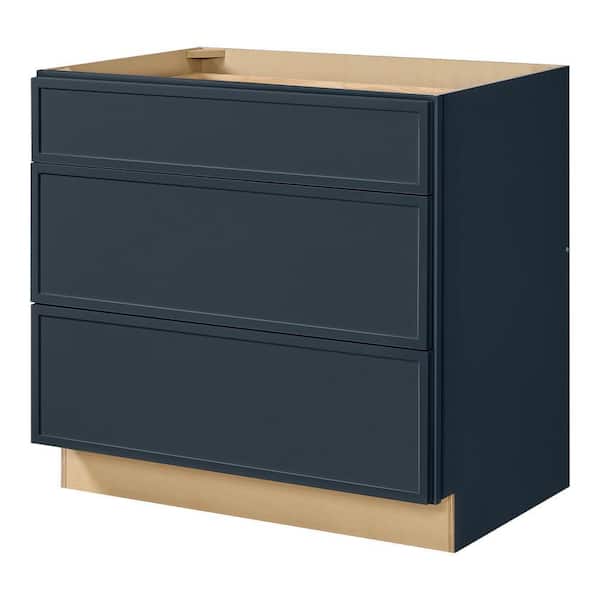 Leyton 36 in. W x 24 in. D x 34.5 in. H Ready to Assemble Plywood Slim Shaker Drawer Base Kitchen Cabinet in Ink Blue