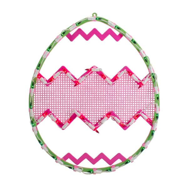 Northlight 17 in. Lighted Green with Pink Chevron Stripe Easter Egg Window Silhouette