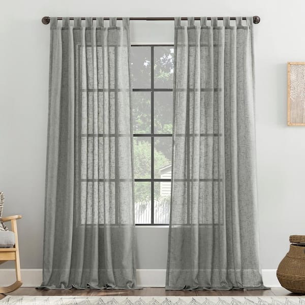 Sun Zero Tansy Burlap Weave Linen Polyester Blend Sterling Gray 50 in. W x 96 in. L Tab Top Sheer Curtain (Single Panel)