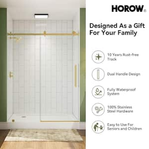 56 in. - 60 in. W x 76 in. H Sliding Frameless Shower Door in Brushed Golden with 5/16 in. (8 mm) Clear Glass