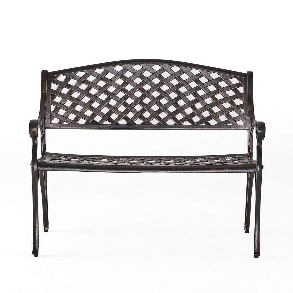 1-PC 2-Person Antique Copper Outdoor Cast Aluminum Bench with Basket ...