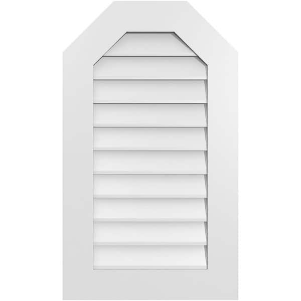 Ekena Millwork 20 in. x 34 in. Octagonal Top Surface Mount PVC Gable Vent: Decorative with Standard Frame