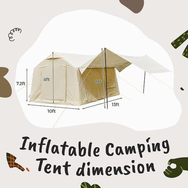 DSNAPE 4-Season 10 ft. x 13 ft. Beige Inflatable Camping Tent with