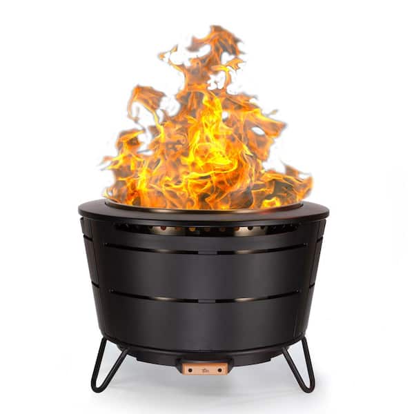 TIKI 27.5 in. Smokeless Wood Burning Reunion Fire Pit with Removable Ash Pan, Weather Resistant Cover and Wood Pack