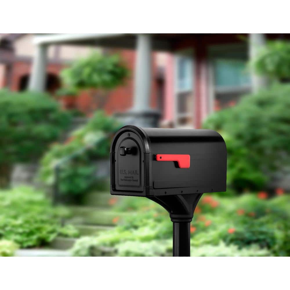 Large Black Aluminum Post Mount Mailbox with Steel Post