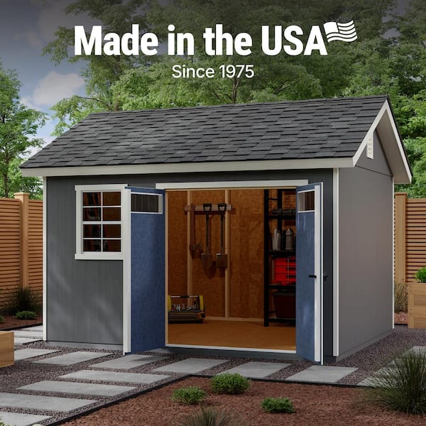 Pro Assembled Beachwood 10 ft. W x 12 ft. Wood Garden Shed Storage, Large Window-Driftwood Shingle (120 sq. ft.)