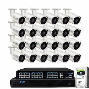 32-Channel 8MP 8TB NVR Security Camera System 24 Wired Bullet Cameras 2.8mm Fixed Lens Human/Vehicle Detection Mic