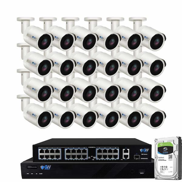 GW Security 32-Channel 8MP 8TB NVR Security Camera System 24 Wired Bullet Cameras 2.8mm Fixed Lens Human/Vehicle Detection Mic