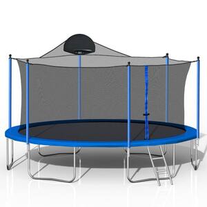 14 FT Blue Outdoor Trampoline with Basketball Hoop, Ladder and Safety Enclosure Net for Kids and Adults