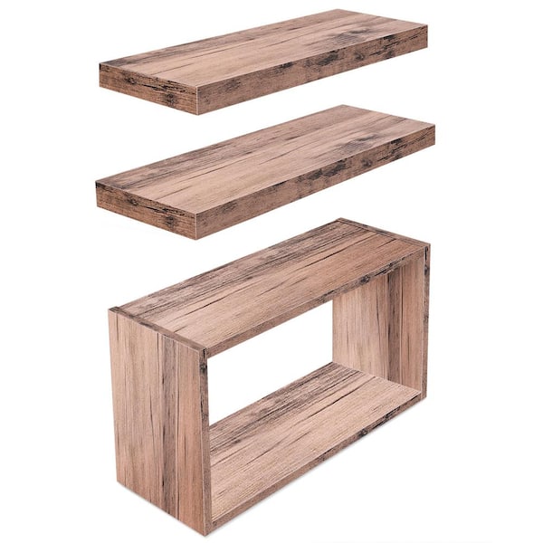 Floating Shelves and Box for Wall 3 Pack- 16 in. W x 5.5 in. D Mahogany Decorative Wall Shelf