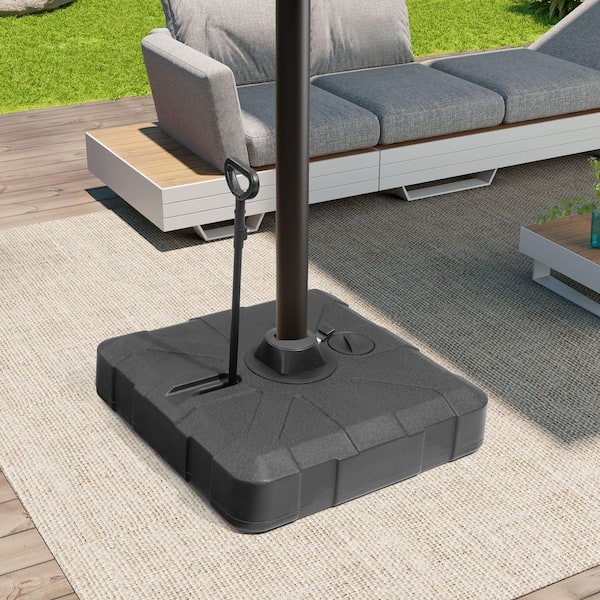 Fillable 300 lbs. Heavy Duty Patio Umbrella Base in Black for Cantilever Umbrella with 4-Wheels and Drag Rod