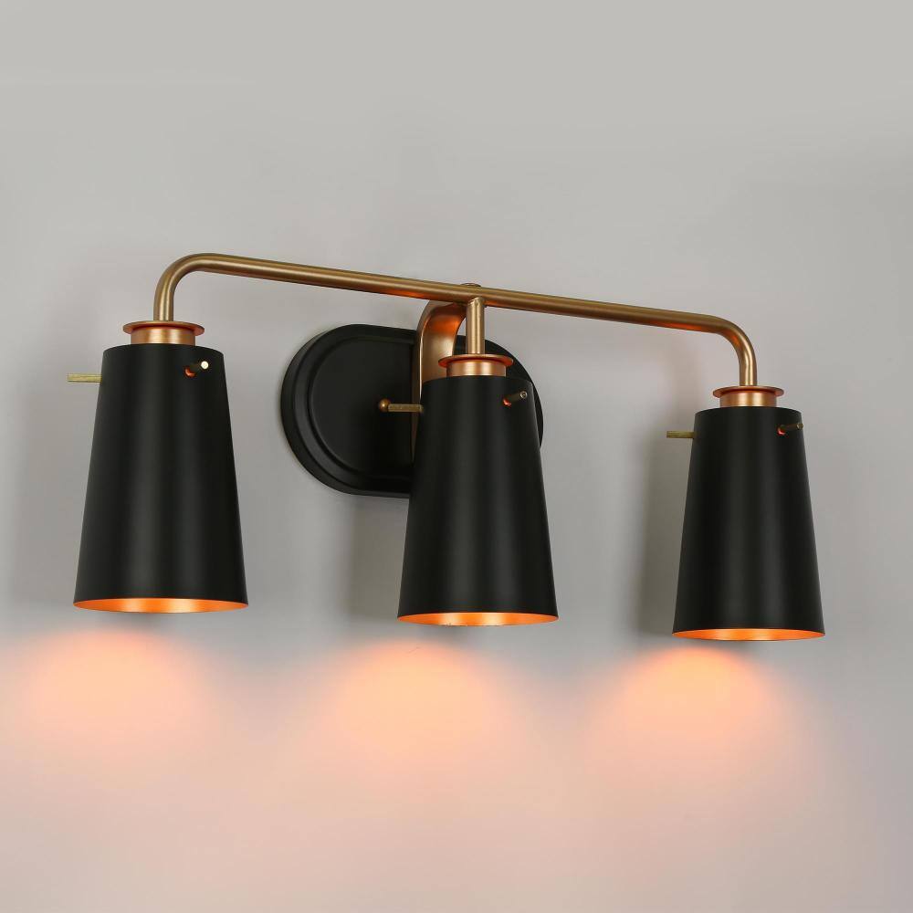 Santarbara 22.5 in. Modern 3-light Flat Black Cylinder Bathroom Wall Sconce, Dark Gold Vanity Light for Powder Room price history on PriceWatchPro
