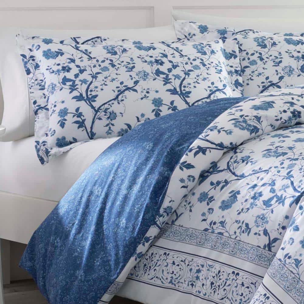 Charlotte Blue Floral Cotton Twin Duvet Cover Set