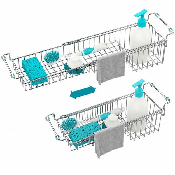Expandable Over the Sink Caddy Sponge Holder and Drying Rack, 14.5 to 22 in. Stainless Steel