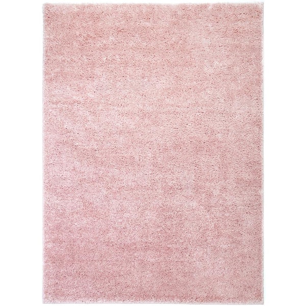 Well Woven Madison Shag Piper Solid Plain Pink 3 ft. 11 in. x 5 ft. 3 in. Area Rug