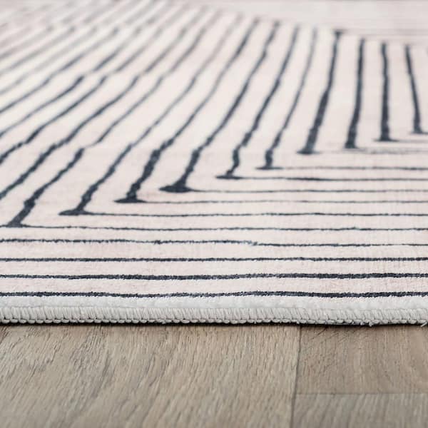 Bohemian Stripes Washable Non Slip Beige 3 ft. x 5 ft. Area Rug