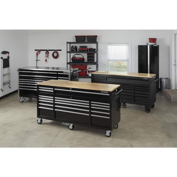Husky Tool Storage 72 in. W Standard Duty Gloss Black Mobile Workbench Tool Chest