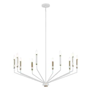 Armand 38.25 in. 10-Light White with Bronze Accent Contemporary Candle Circle Chandelier for Dining Room