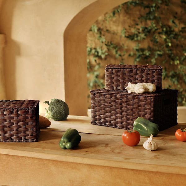 Brown, 11.5 in. x 14.25 in. x 7 in., Plastic Wicker Decorative
