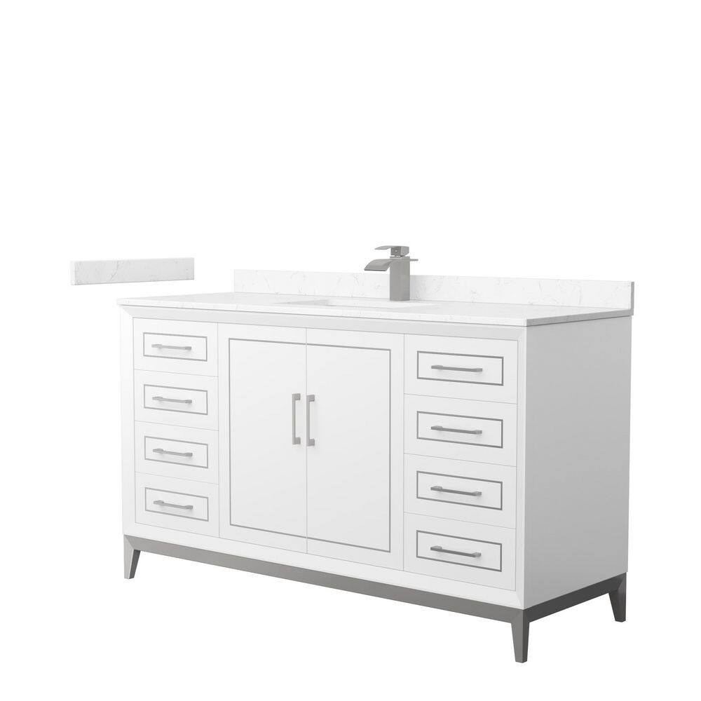 Wyndham Collection Marlena 60 in. W x 22 in. D x 35.25 in. H Single Bath Vanity in White with Carrara Cultured Marble Top, White with Brushed Nickel Trim -  WCH515160SWHC2UNSMXX