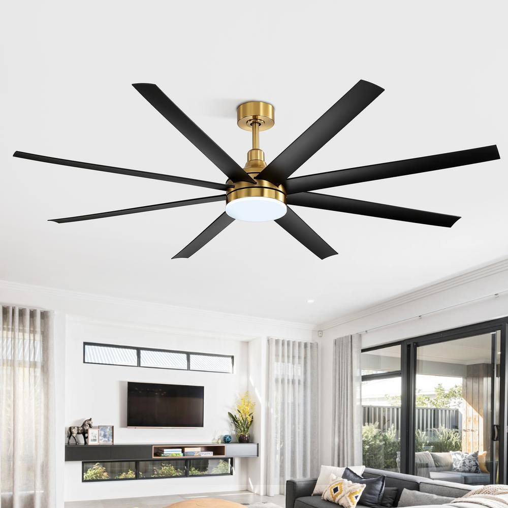 72" Gold and Black Modern Ceiling Fan with LED Light and Remote