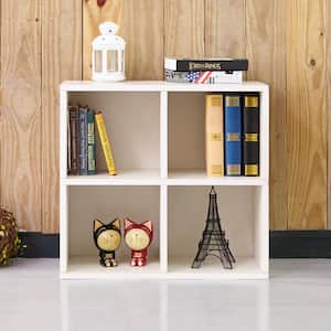 24.8 in. White Wood 4-shelf Standard Bookcase with Cubes