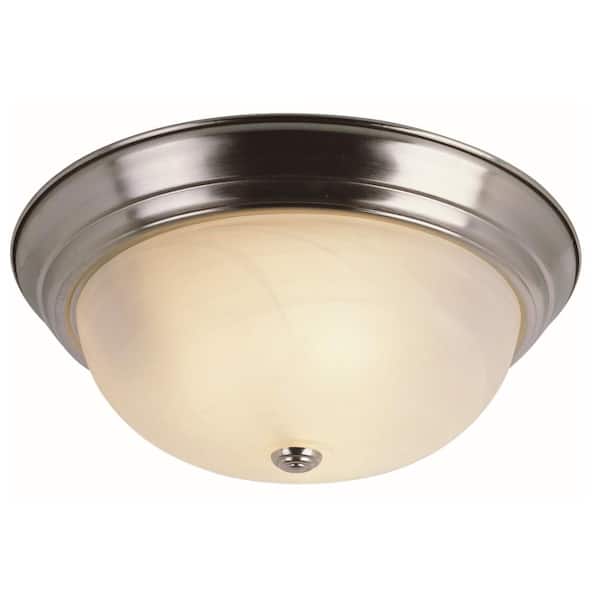 Bel Air Lighting Browns 13 in. 2-Light Brushed Nickel Flush Mount Ceiling Light Fixture with White Marbleized Glass Shade