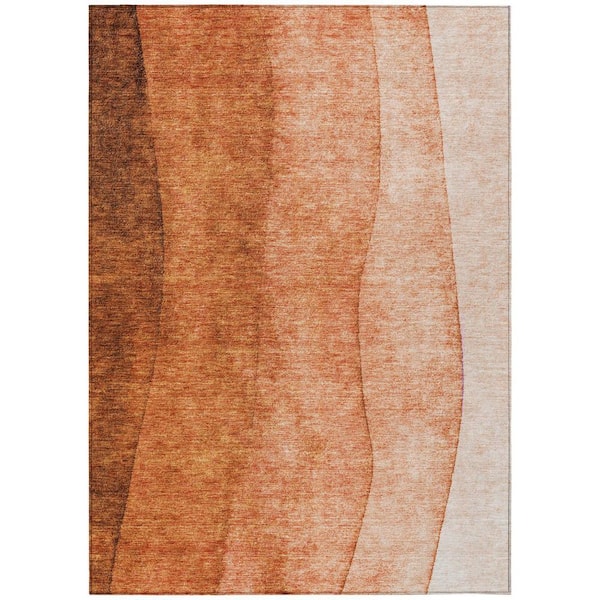 Orange, Copper 5 ft. x 8 ft. Woven Abstract Polyester Rectangle Indoor / Outdoor Area Rug